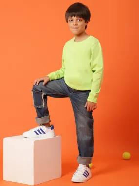 Boys Solid Neon green Cotton Full Sleeve Regular Fit Sweatshirt