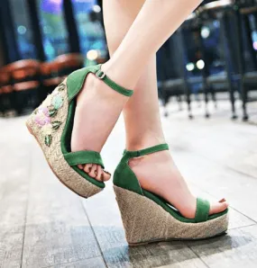 EMMA EMBROIDERED FLORAL WEDGE