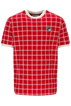 Fila Vintage Men's Freddie Check Contrast Rib T Shirt Fila Red