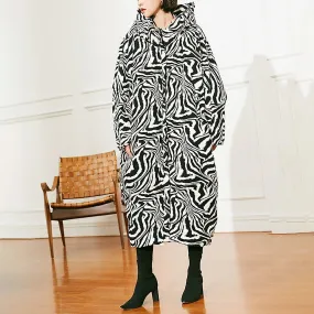 Zebra Hood Long Down Puffer Coat